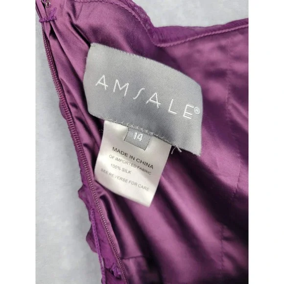 Amsale Silk Chiffon Bridesmaid Dress Plum Purple Size 14 Formal Gown - Picture 8 of 11